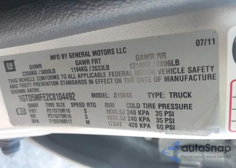 2012 GMC Canyon Sle1 from USA, damaged, VIN 1GTD5MFE2C8104492